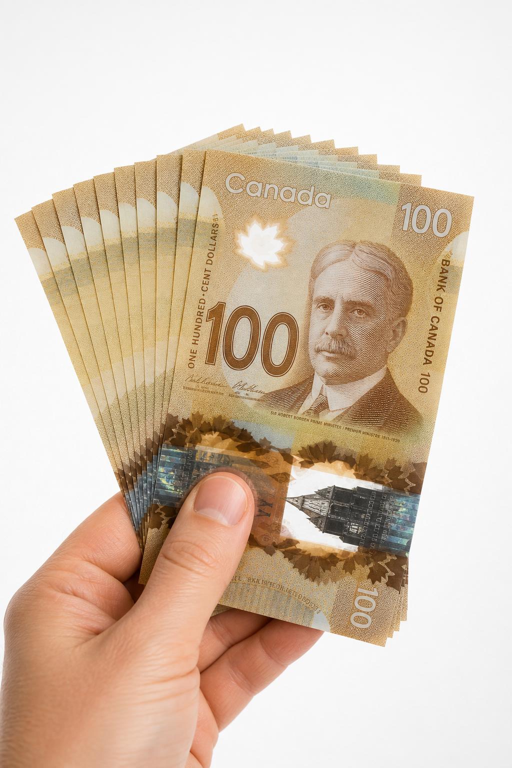 Paiement en argent comptant — billets de 100 $ canadiens